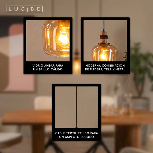 Lucide ILONA - Lámpara colgante - 3xE27 - Ámbar - USP